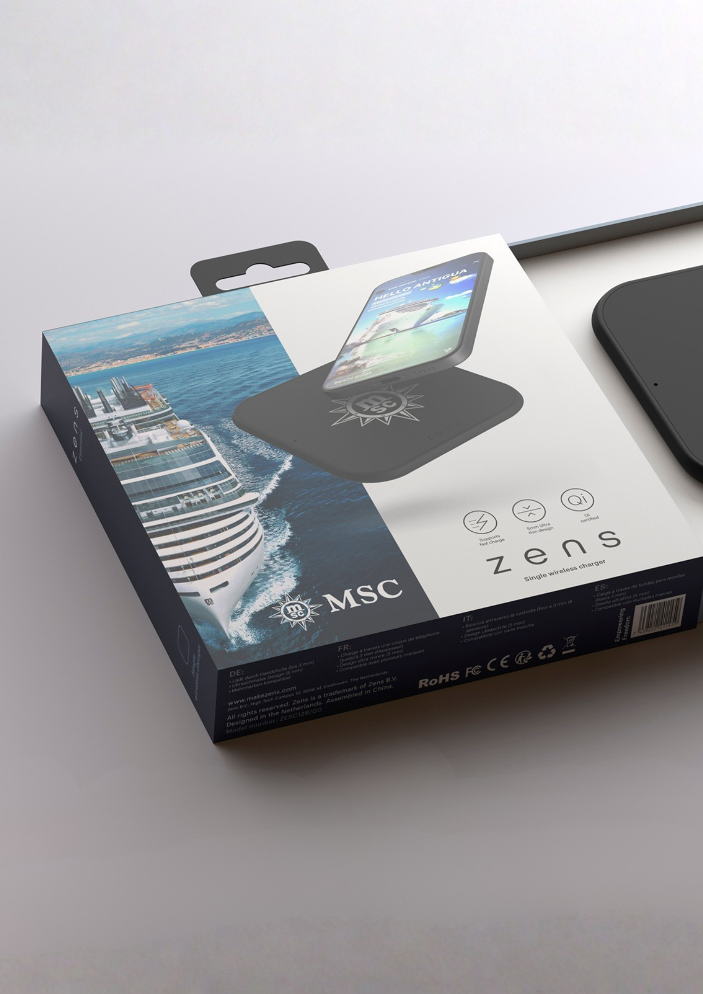 Customized MSC magnetic power bank with branded packaging box.