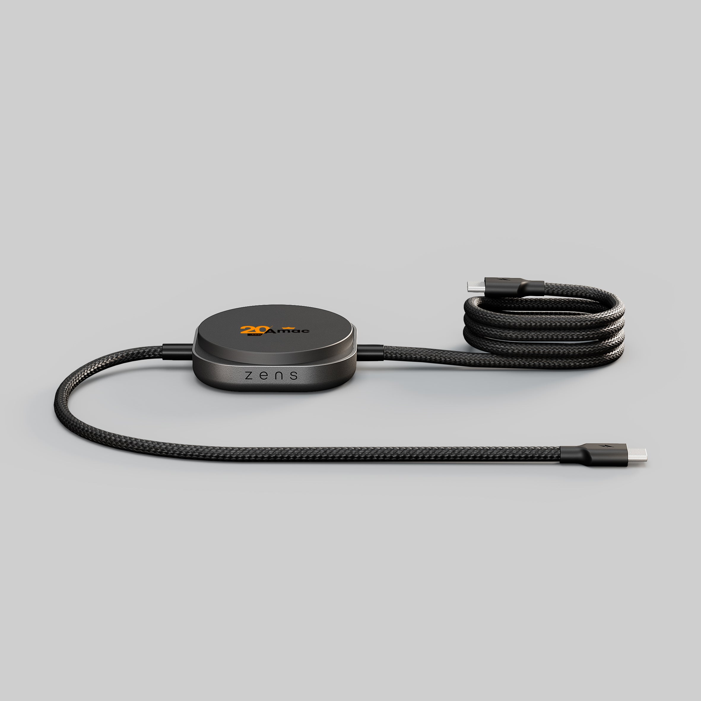 Zens wireless charger with USB C charging cable featuring the Amac logo