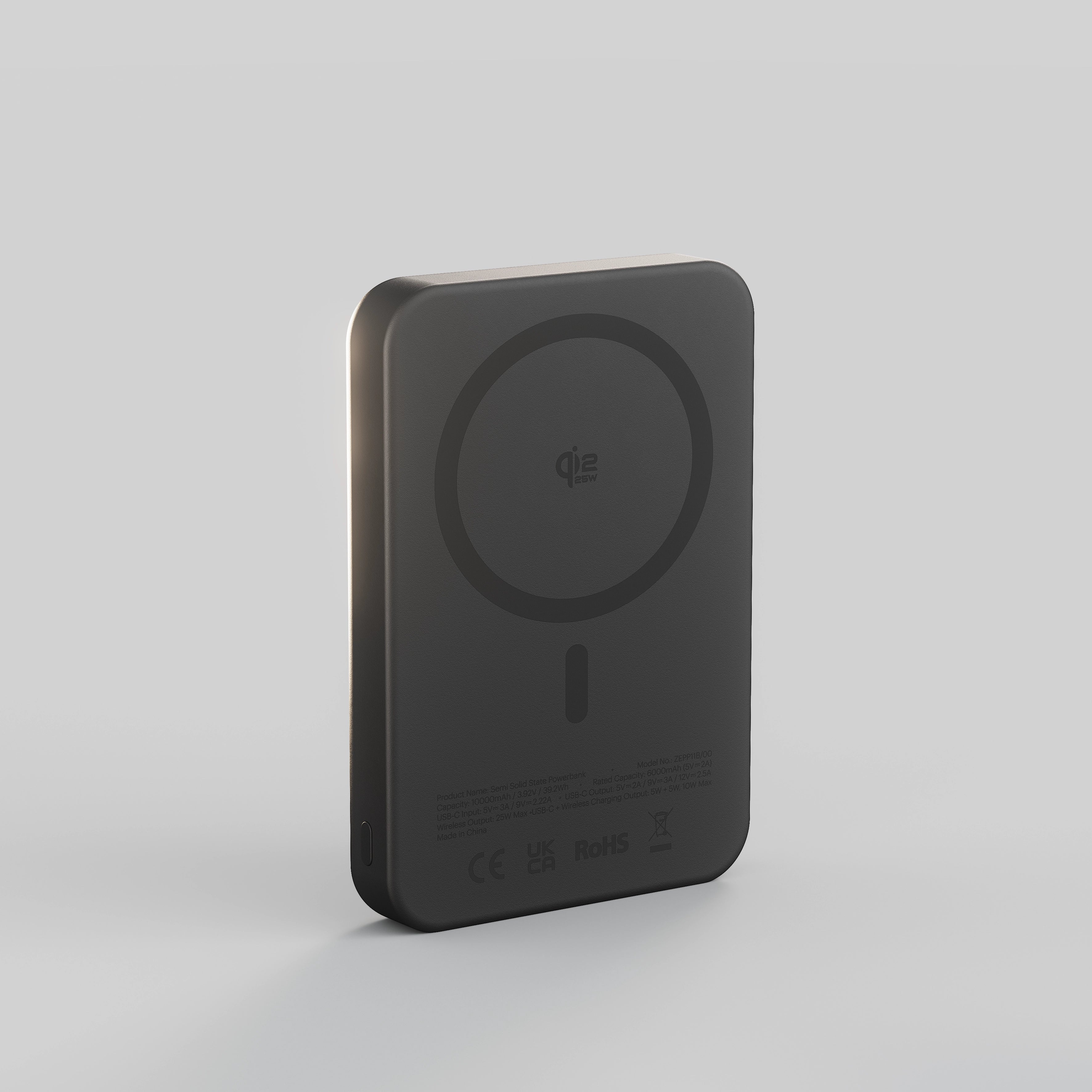 Back view of the Zens semi solid wireless powerbank on a white background