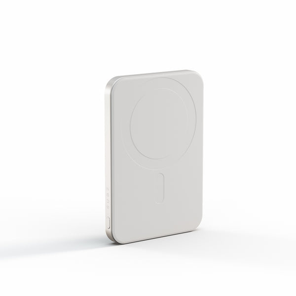 White Zens Semi Solid State Powerbank with wireless and magnetic charging.