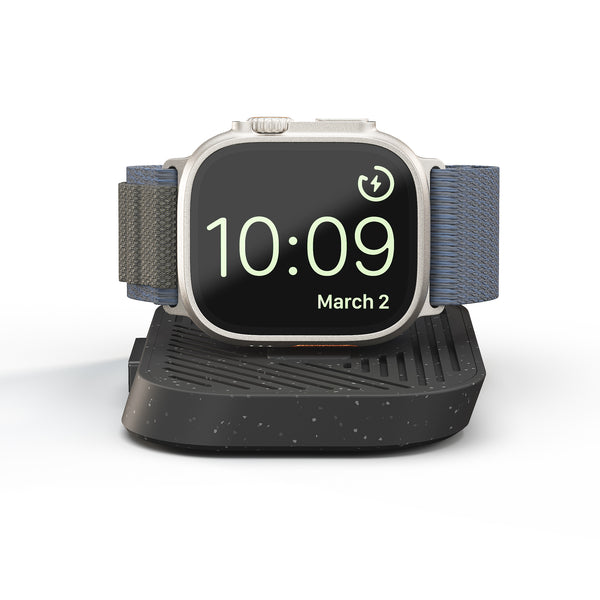Zens Modular Apple Watch Charger Extension magnetically and wirelessly charging an Apple Watch.