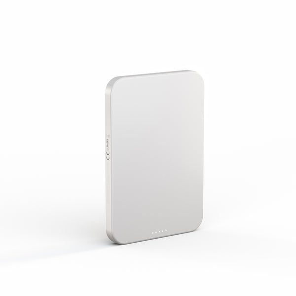 White Zens Semi Solid State Powerbank with wireless and magnetic charging.