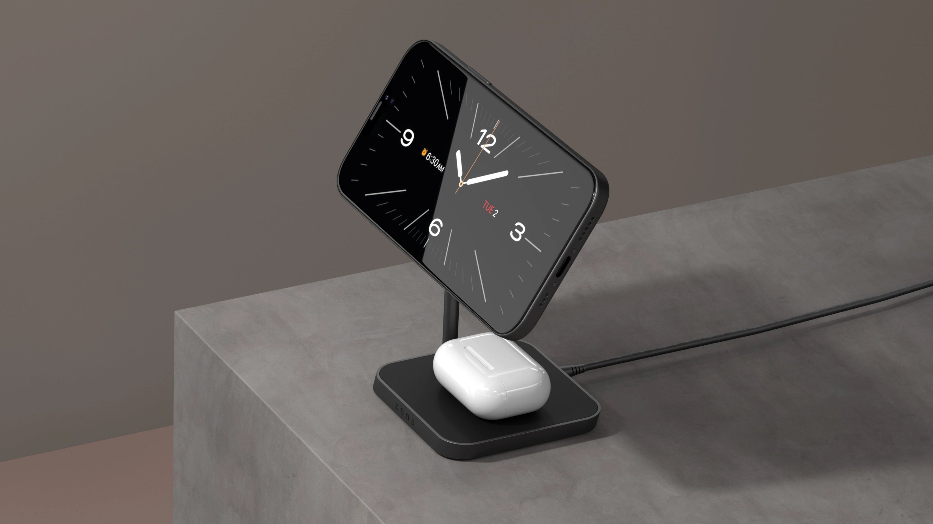 3 in 1 wireless magnetic charger charging a smartphone and AirPods.