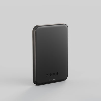  Black Zens magnetic wireless charger powerbank on a white background