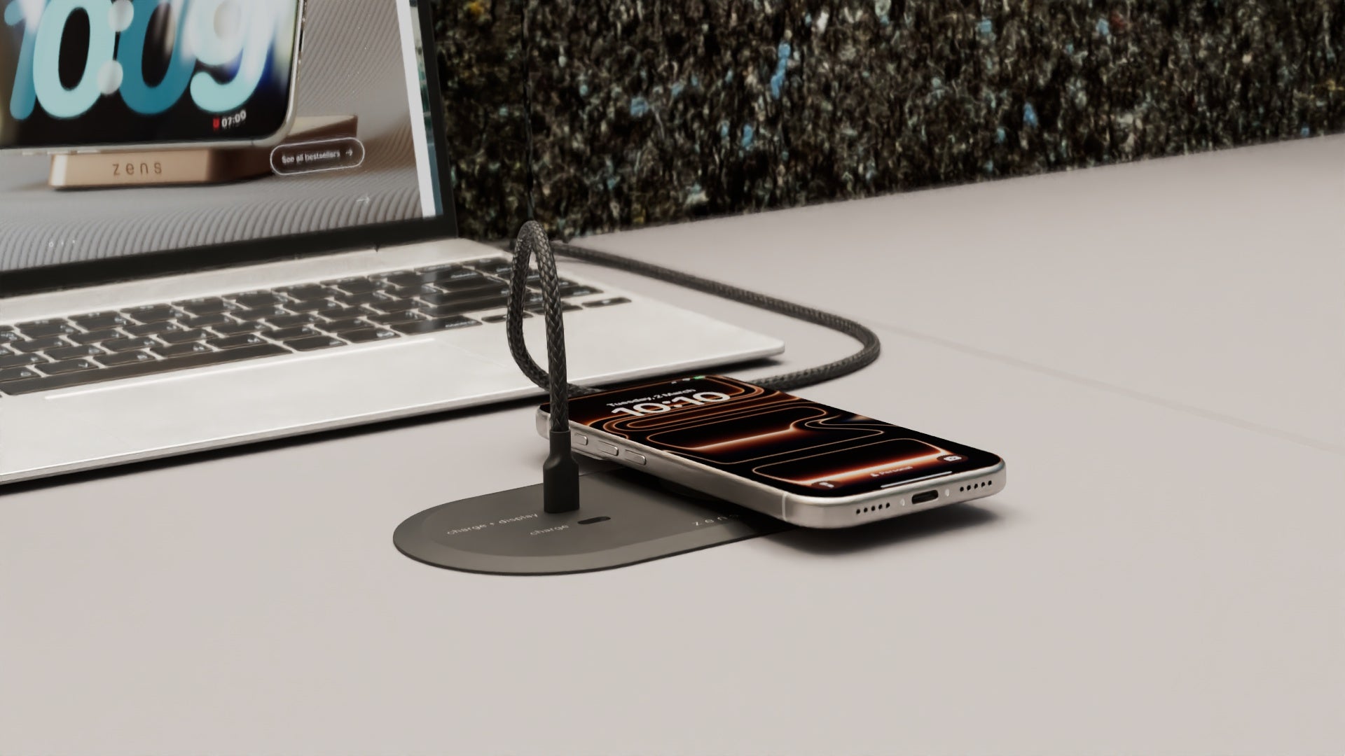 Zens PuK Combi HDMI built into an office setting with MagSafe and wireless charging.