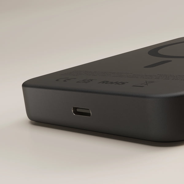 Close up of the Zens semi solid MagSafe wireless powerbank on a white background