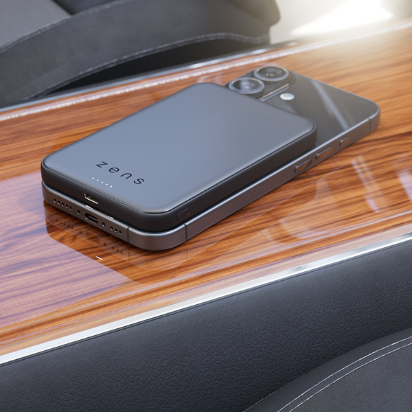 Zens magnetic wireless charger charging an iPhone in a car 