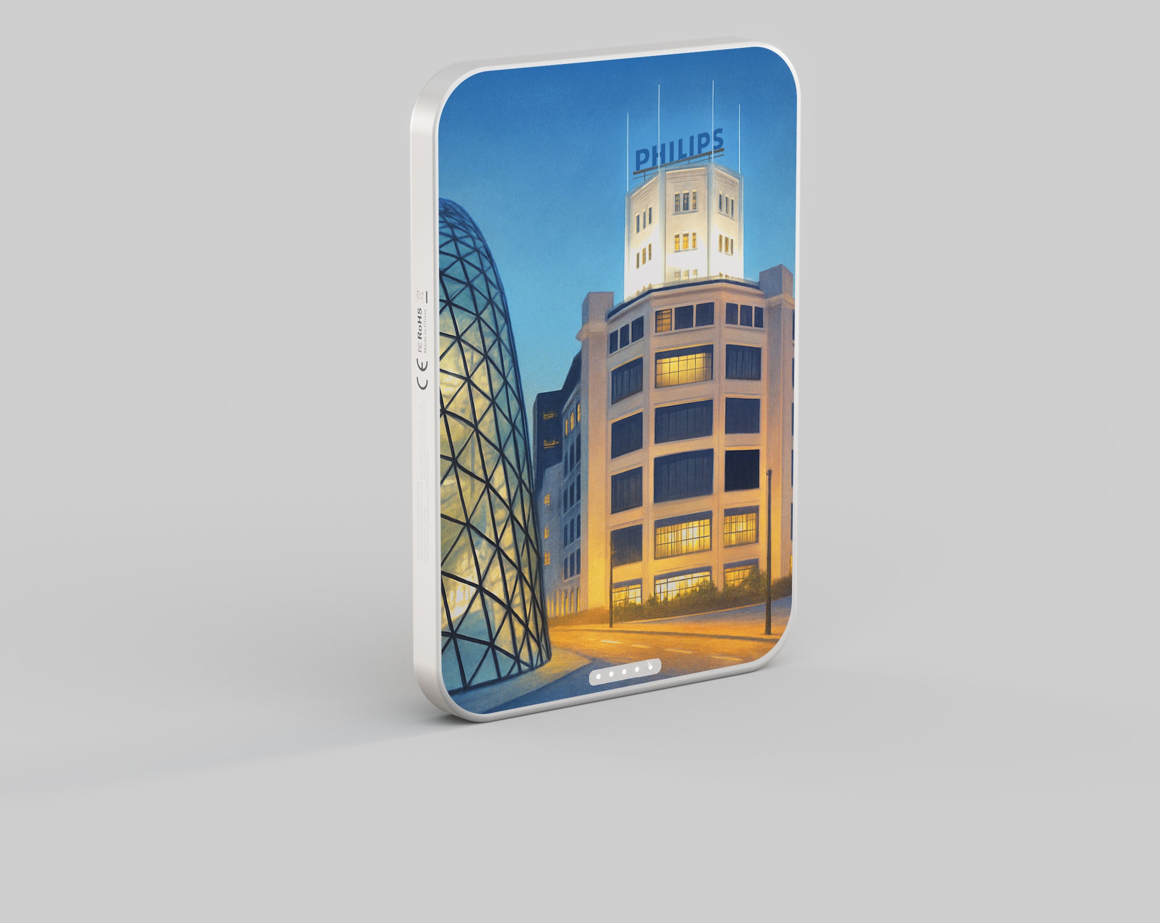 Customized magnetic power bank with Philips branding.