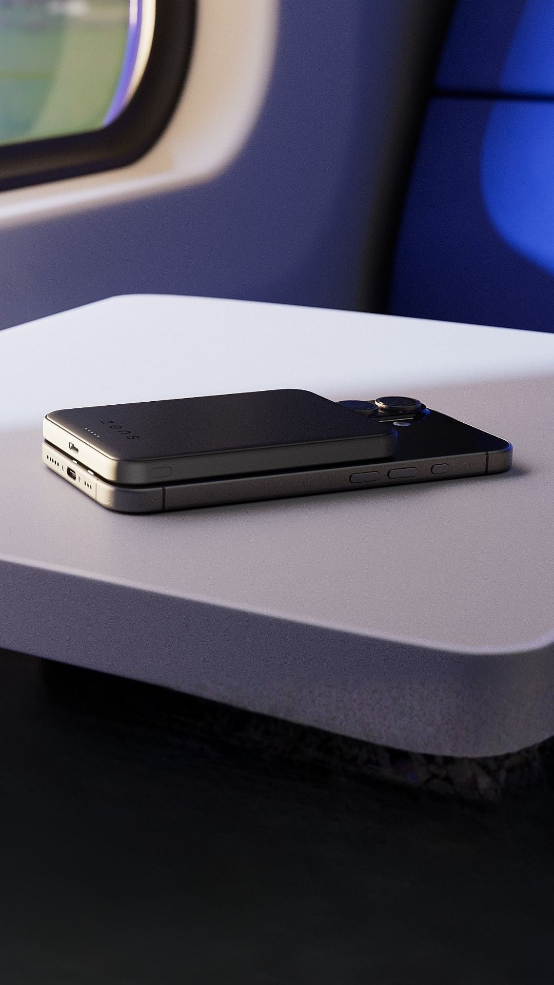 Magnetic wireless power bank attached to a smartphone for charging while traveling