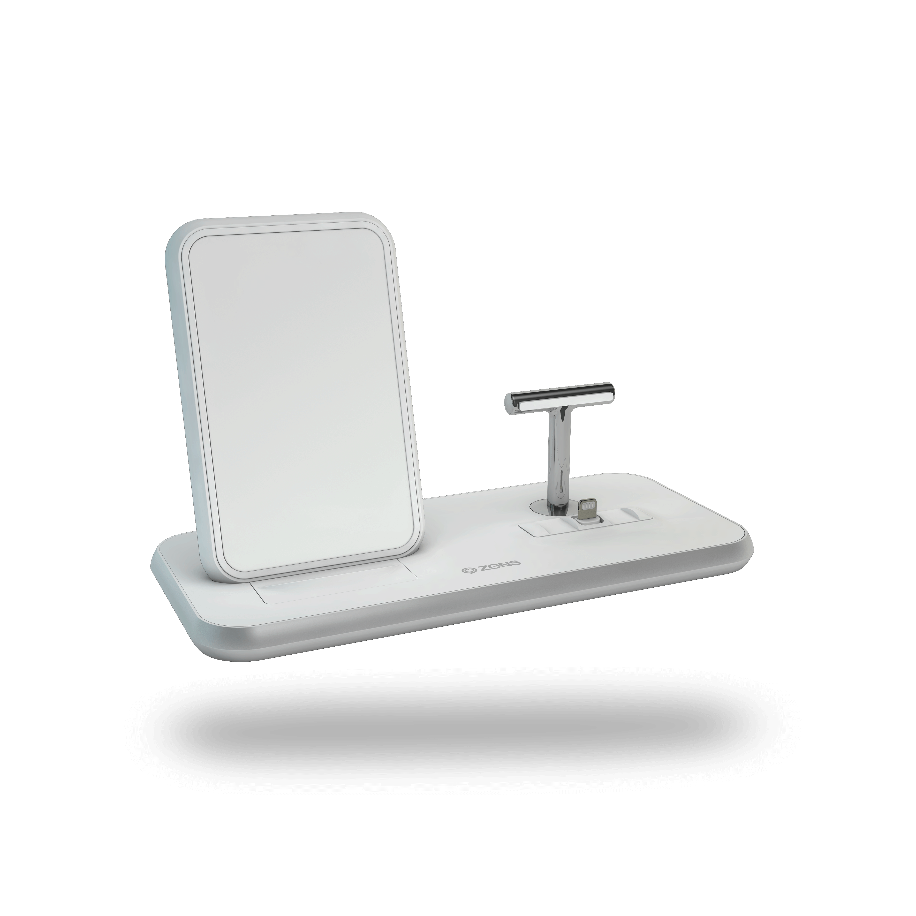 Stand+Dock Aluminium Wireless Charger - White side view