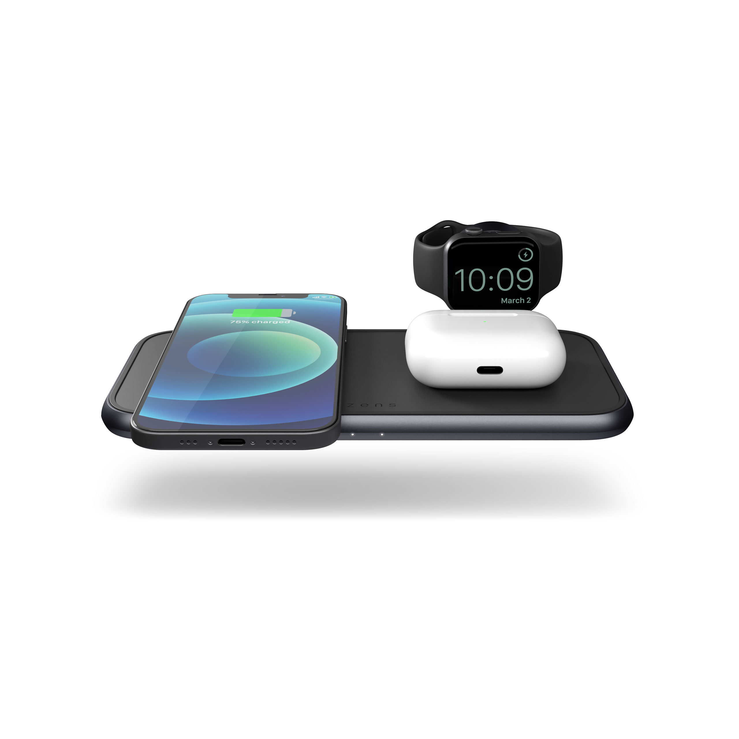 ZEDC14B - Zens 4-in-1 Wireless Charger Front Top View with devices