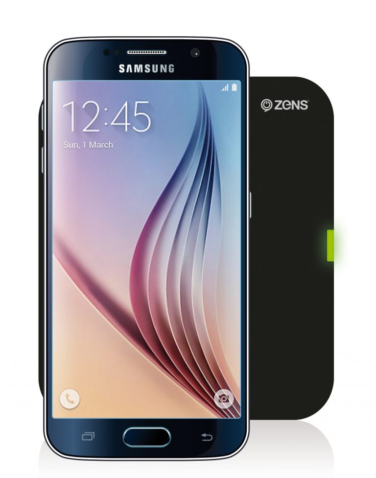 Samsung Galaxy S6 on a ZENS Single Wireless Charger Black